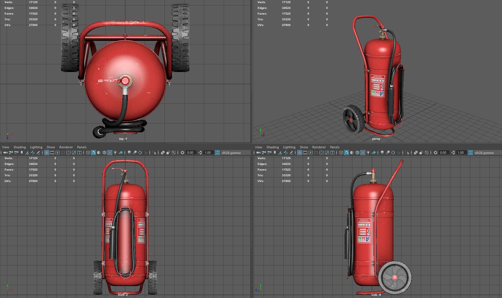 Wheeled Extinguisher Low-poly 3D model_6
