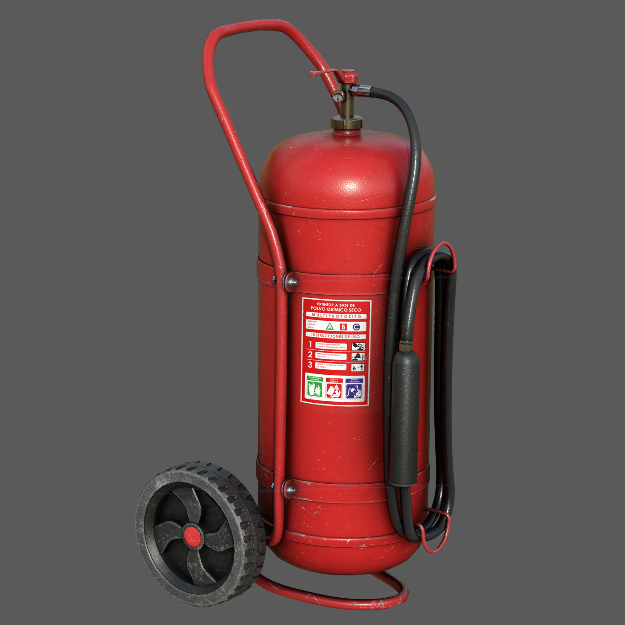 Wheeled Extinguisher Low-poly 3D model_10