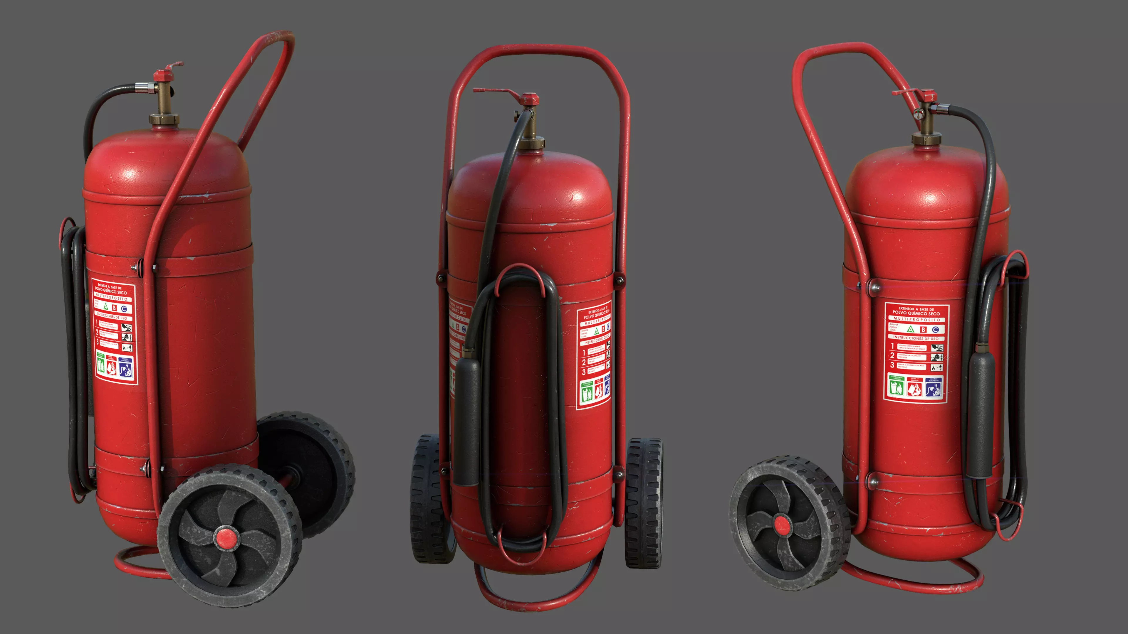 Wheeled Extinguisher Low-poly 3D model_0