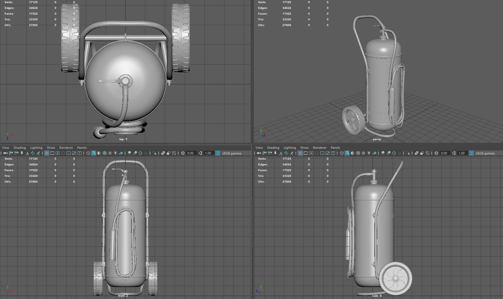 Wheeled Extinguisher Low-poly 3D model_7