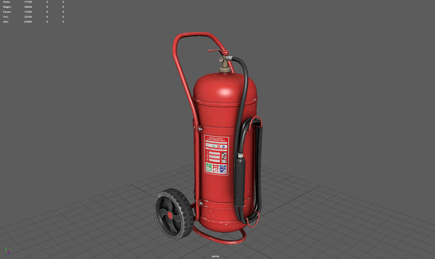 Wheeled Extinguisher Low-poly 3D model_3