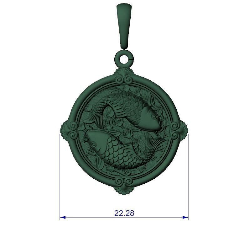 Pendant fishes carp koi womens round small 3D print model_12
