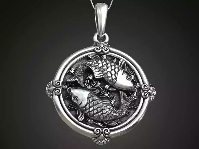 Pendant fishes carp koi womens round small 3D print model