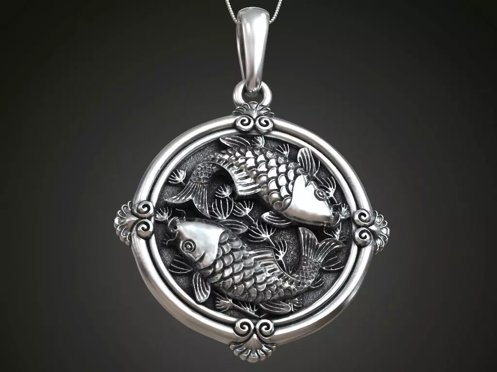 Pendant fishes carp koi womens round small 3D print model_0