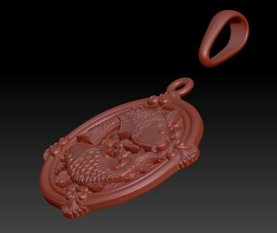 Pendant fishes carp koi womens round small 3D print model_14