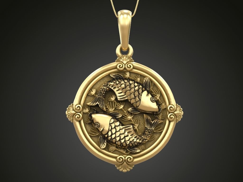 Pendant fishes carp koi womens round small 3D print model_4