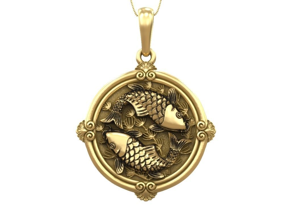 Pendant fishes carp koi womens round small 3D print model_6