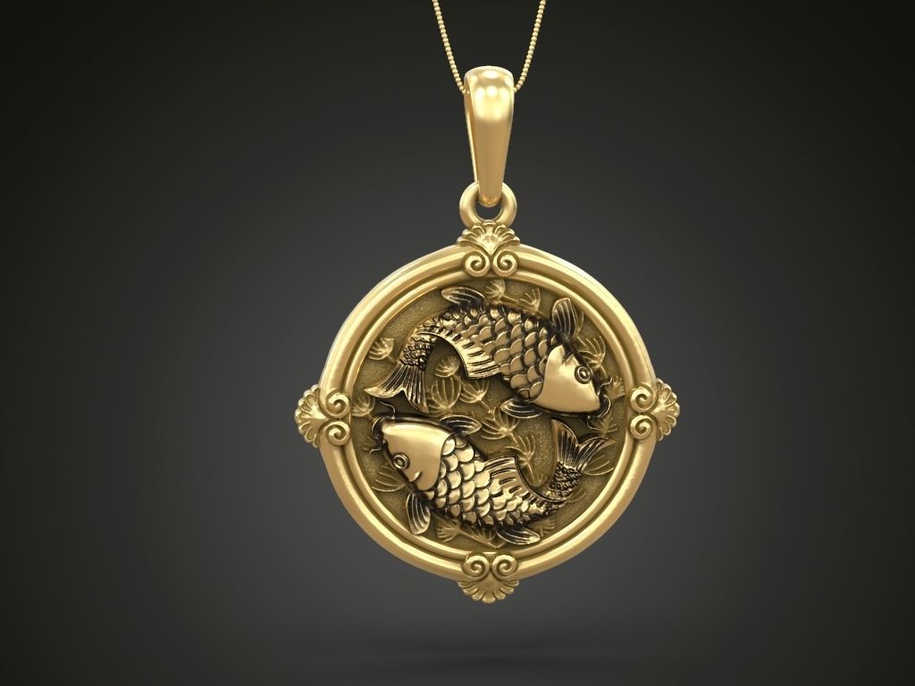 Pendant fishes carp koi womens round small 3D print model_2