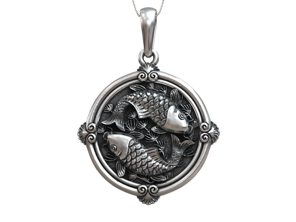 Pendant fishes carp koi womens round small 3D print model_5