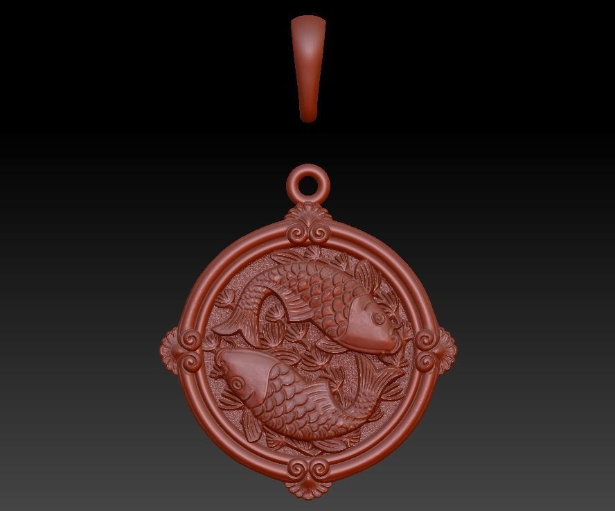 Pendant fishes carp koi womens round small 3D print model_9