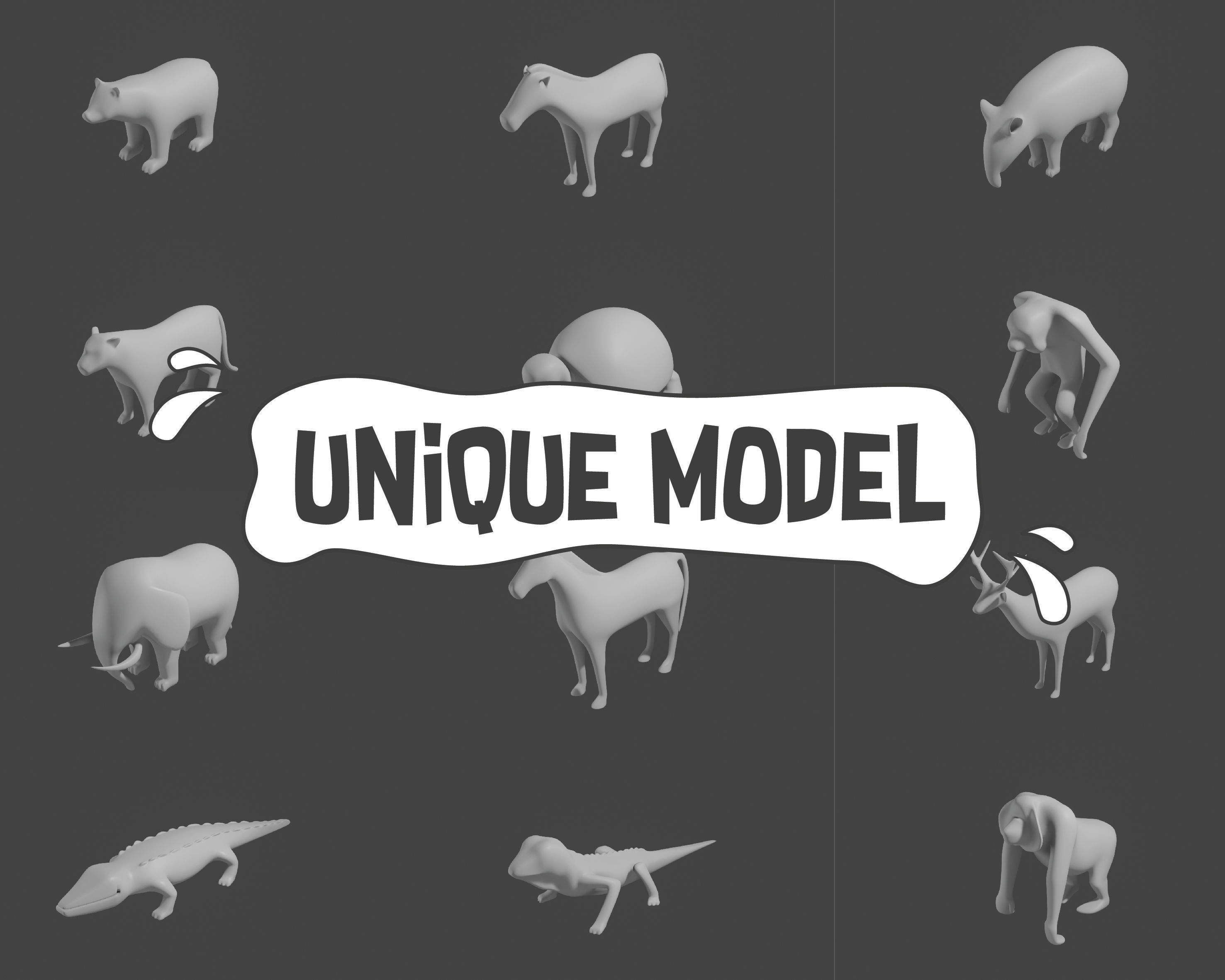 13 Animals Base Meshes Low-poly 3D model Low-poly 3D model_3
