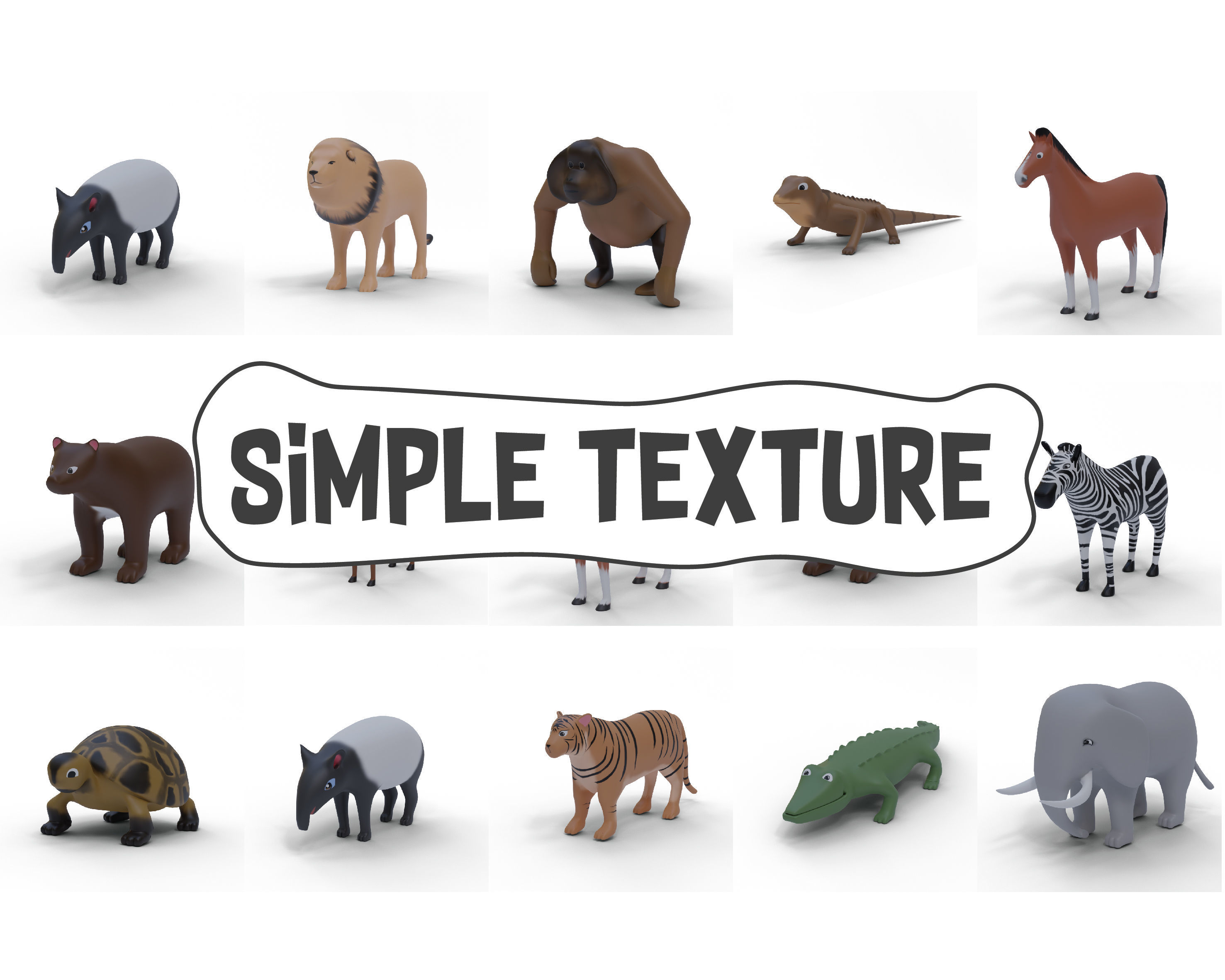 13 Animals Base Meshes Low-poly 3D model Low-poly 3D model_2