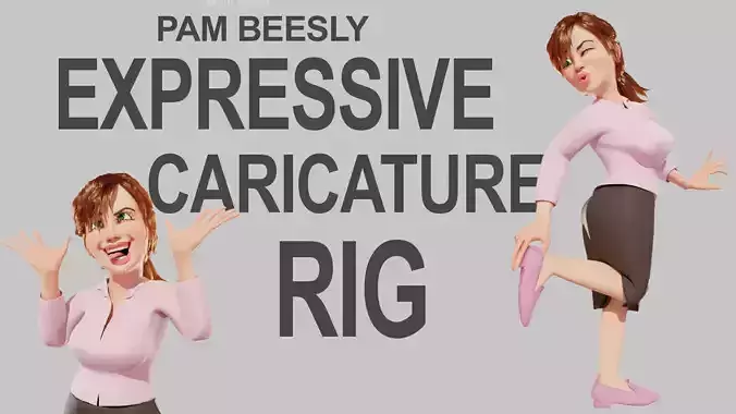 Pam Beesly Caricature Rig Low-poly 3D model