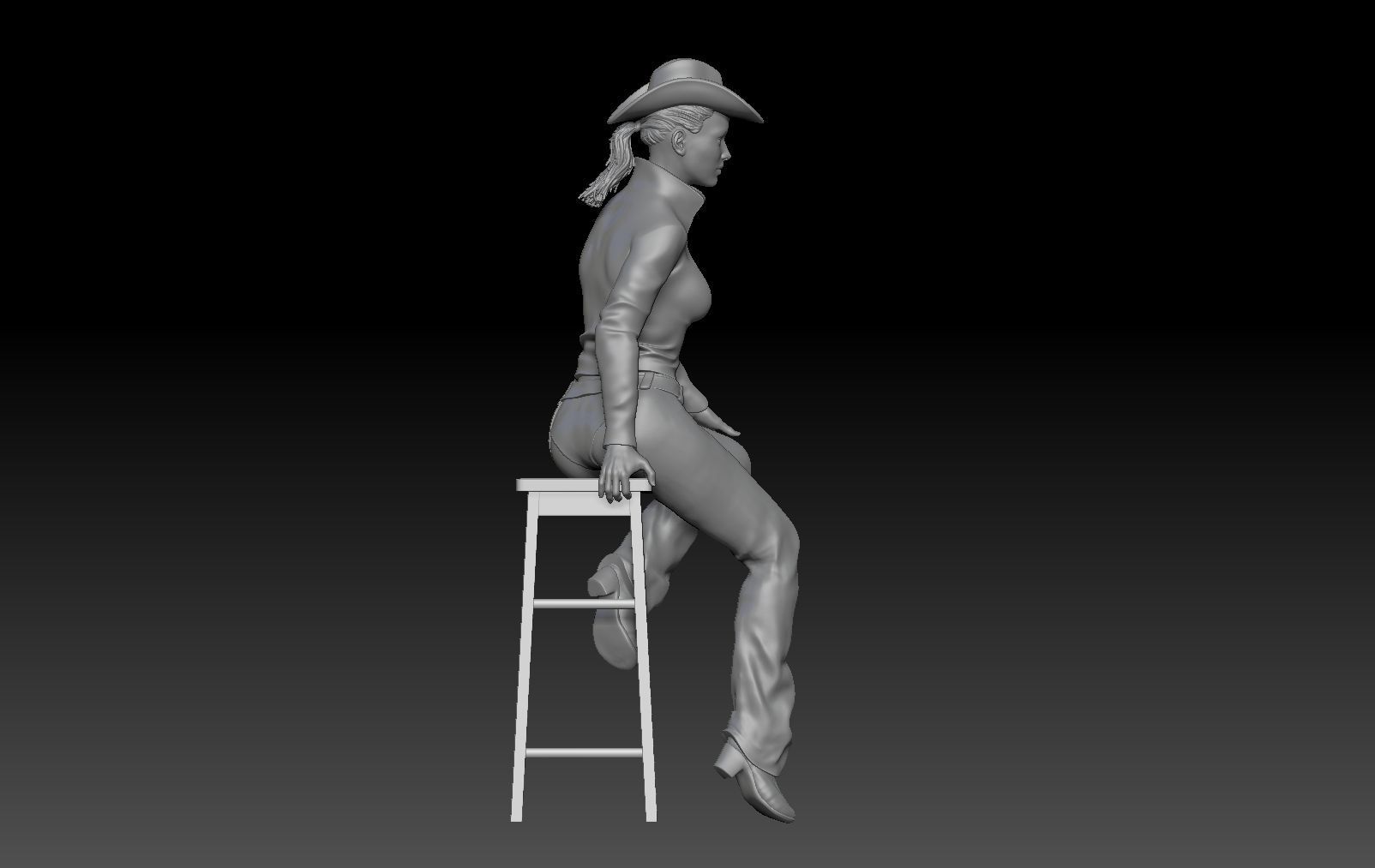 COWGIRL 3 on stool 3D print model_4