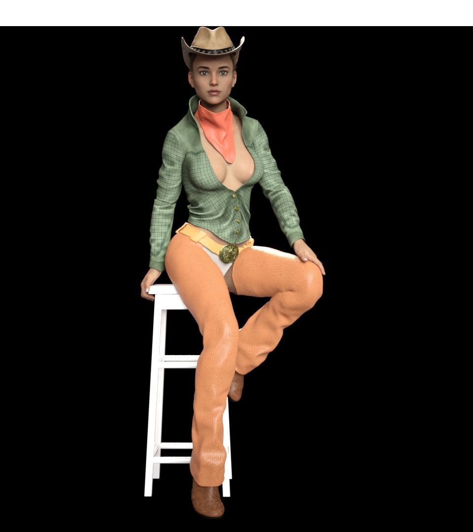 COWGIRL 3 on stool 3D print model_6