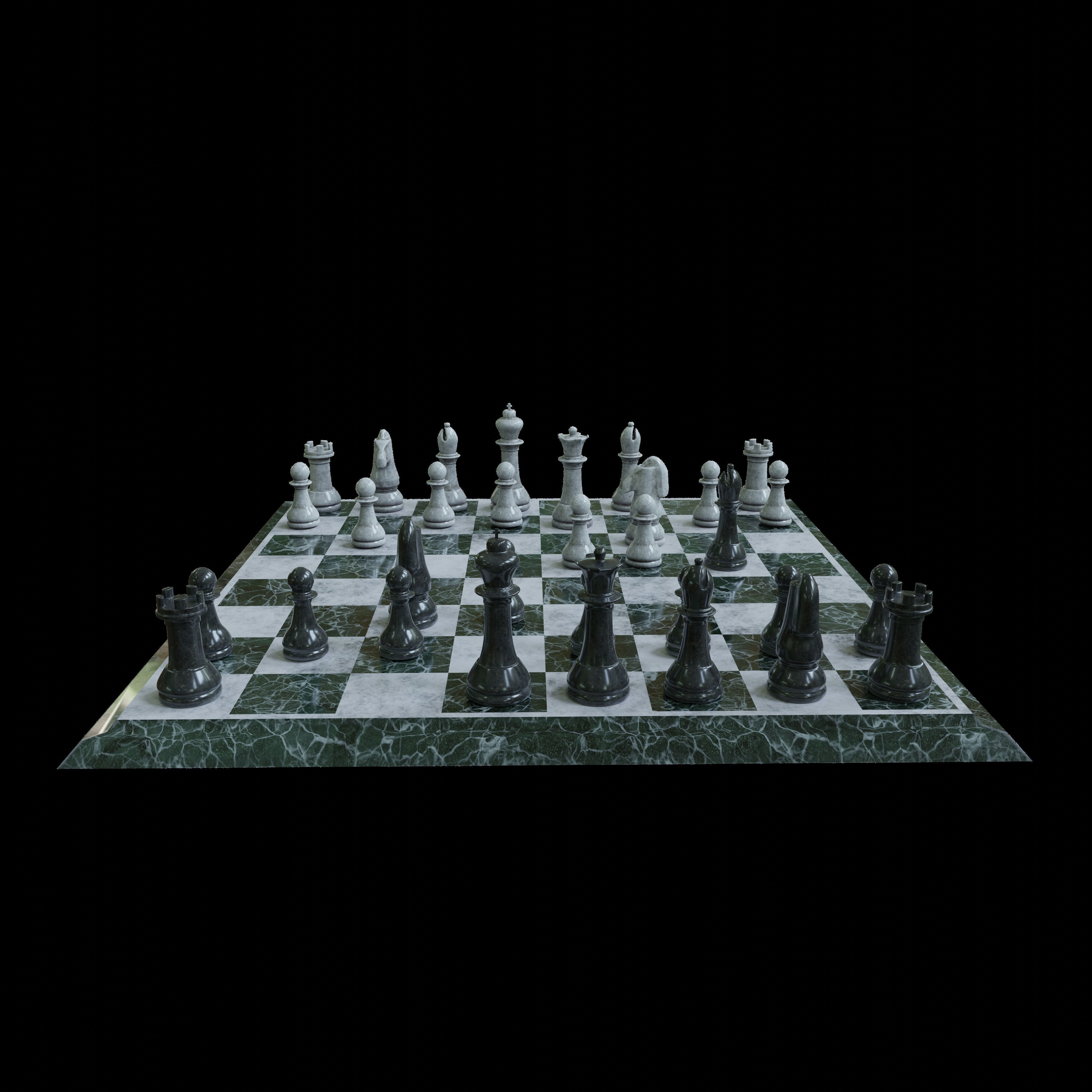 3D Chess Board and Individual Pieces Low-poly 3D model_1