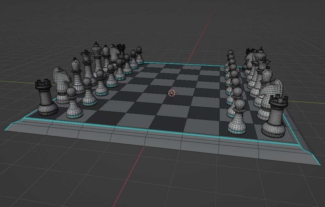 3D Chess Board and Individual Pieces Low-poly 3D model_2