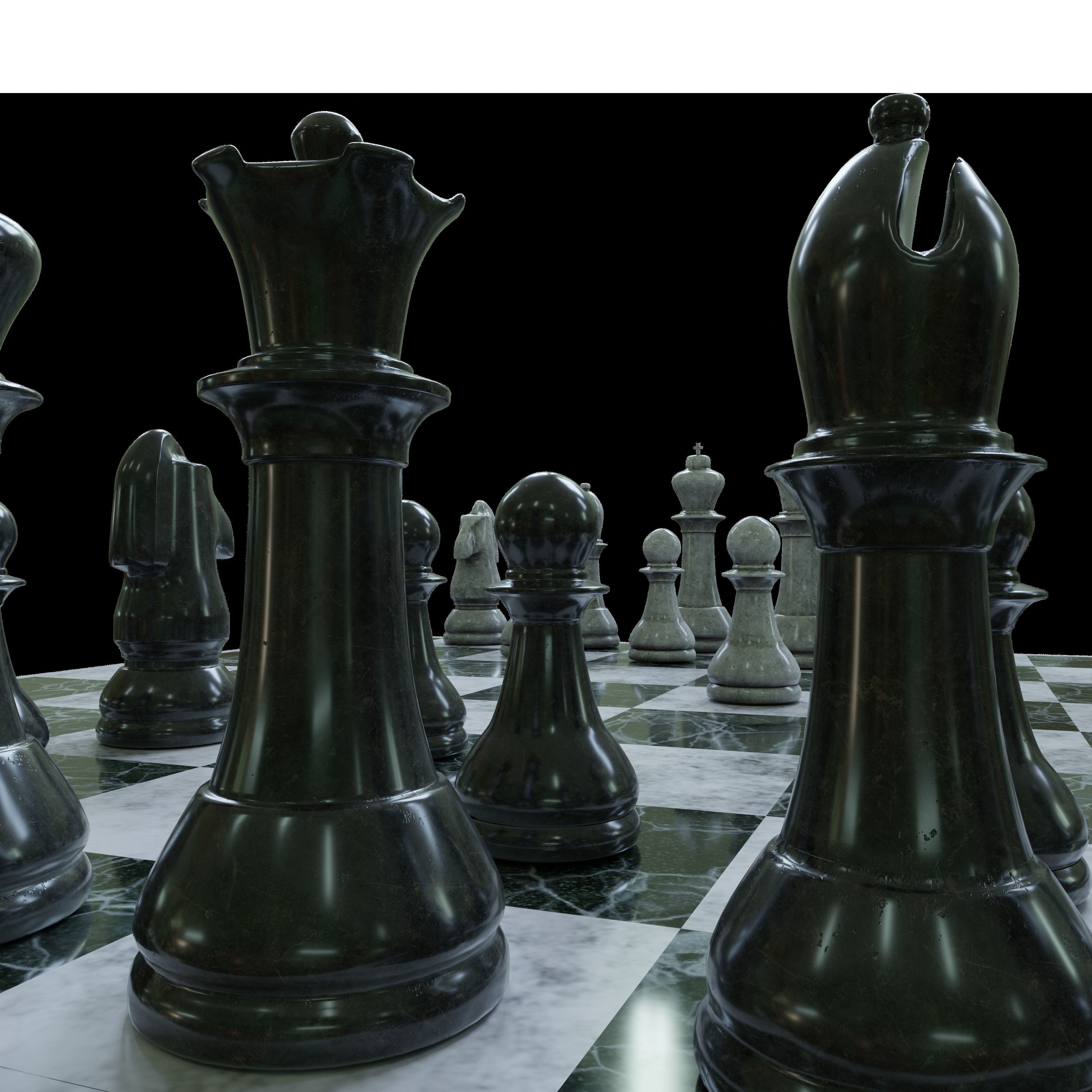 3D Chess Board and Individual Pieces Low-poly 3D model_4