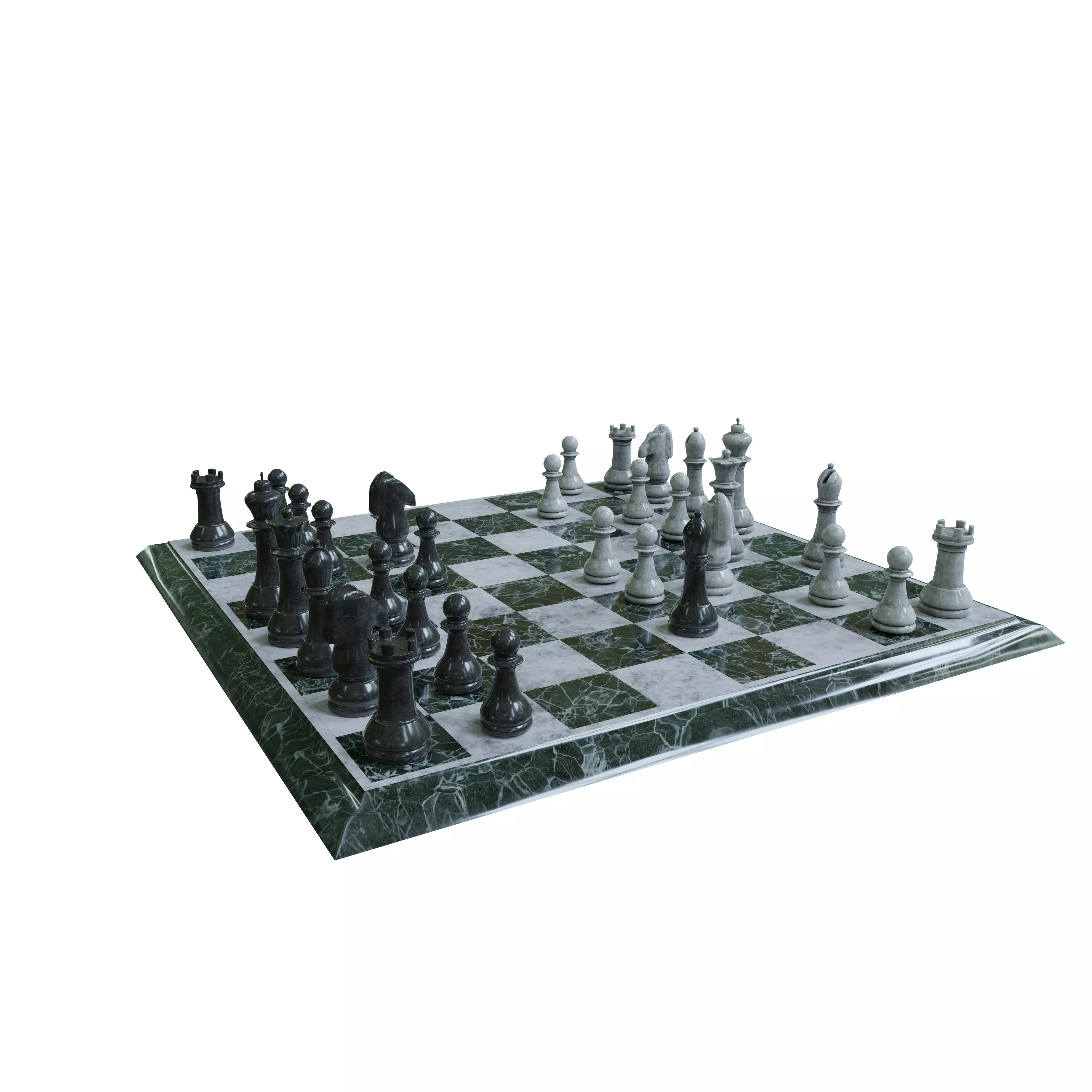 3D Chess Board and Individual Pieces Low-poly 3D model_0
