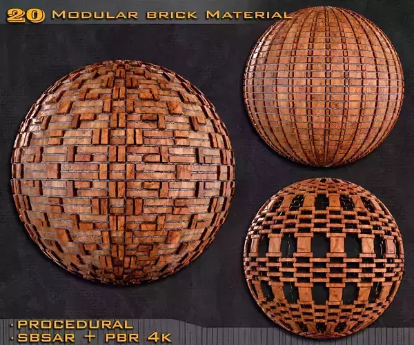 20 Modular brick Material Sbsar  4k texture maps