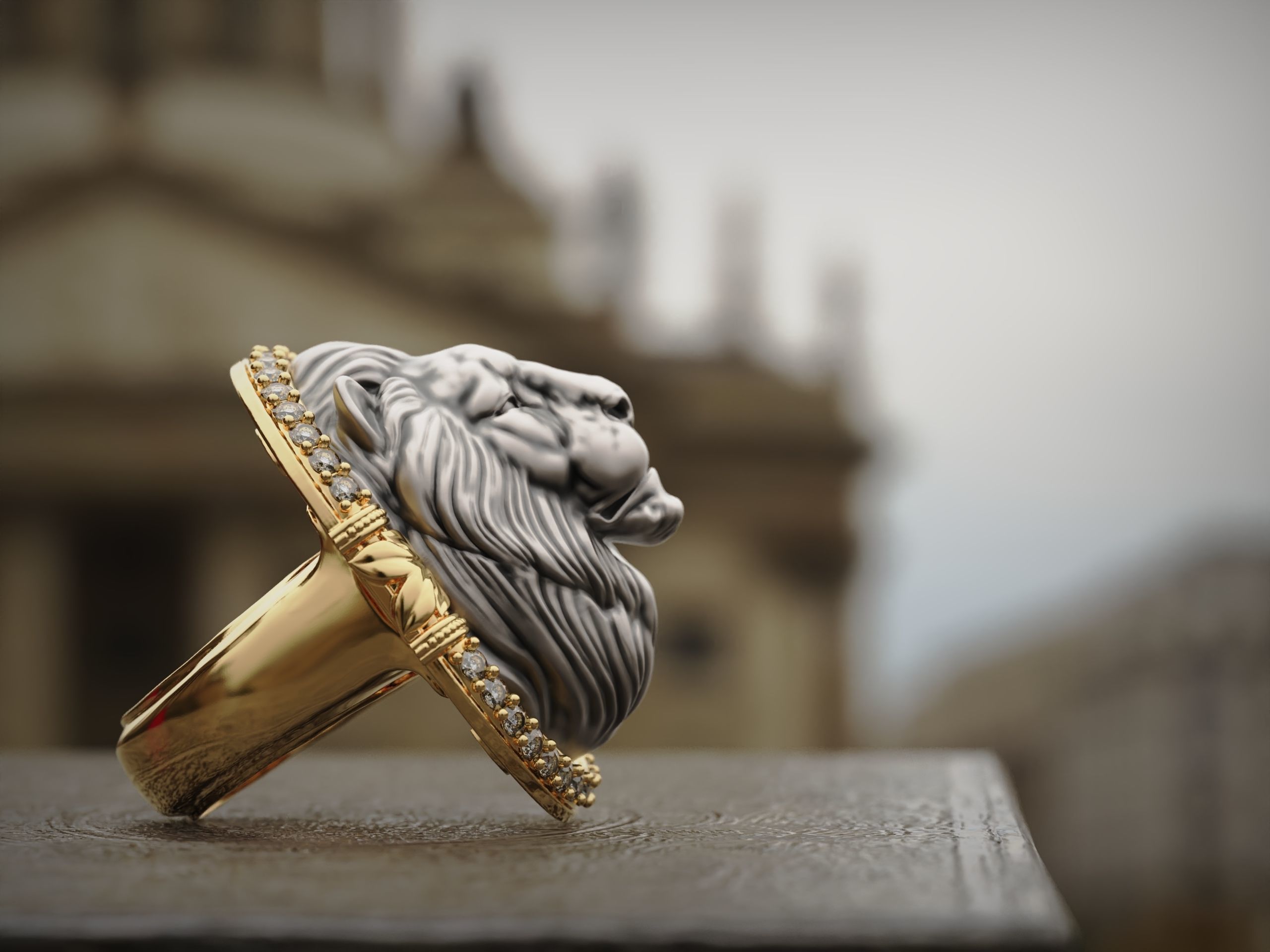 Classic Ring Lion with diamonds 3D print model_1