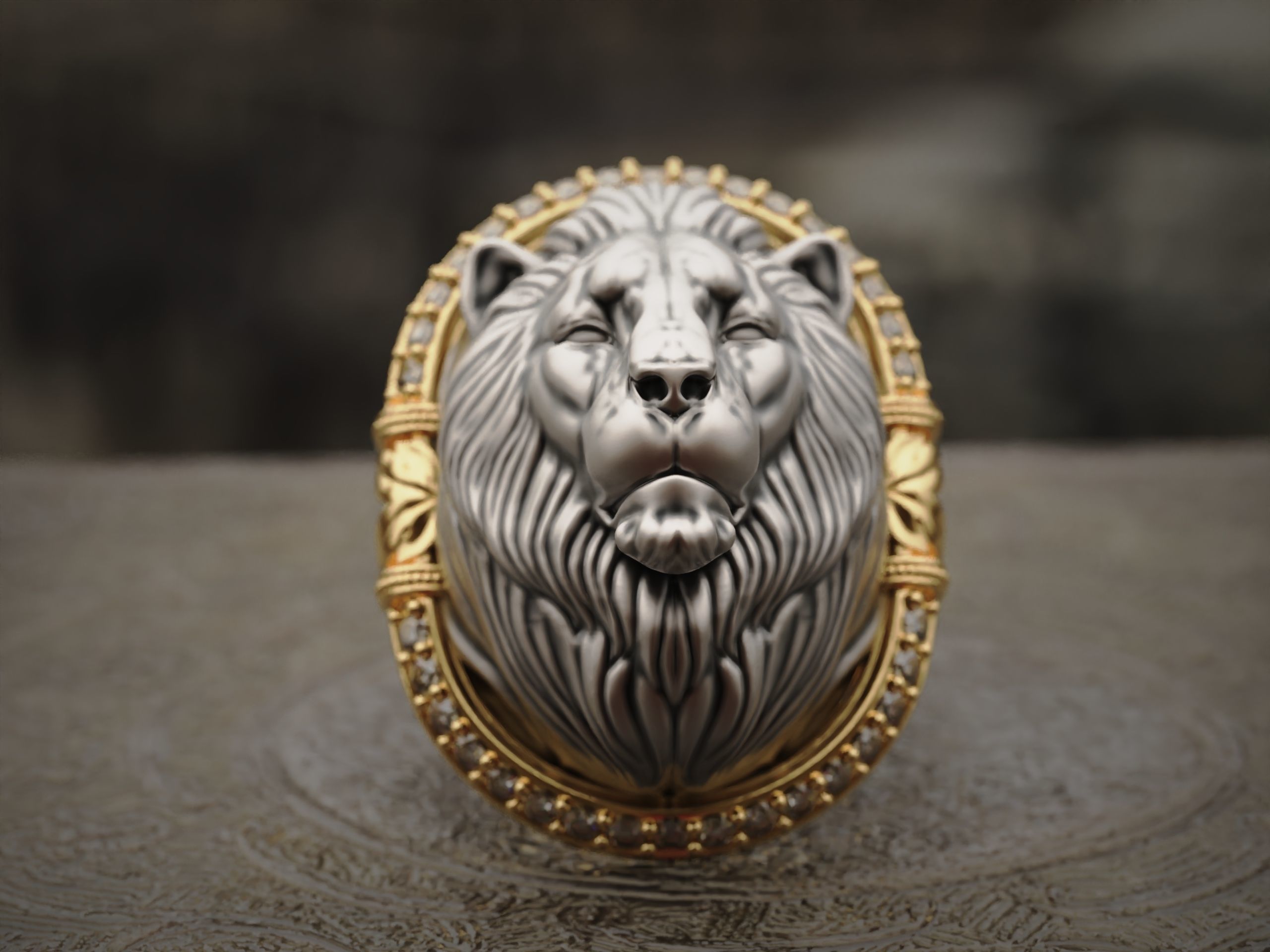 Classic Ring Lion with diamonds 3D print model_2