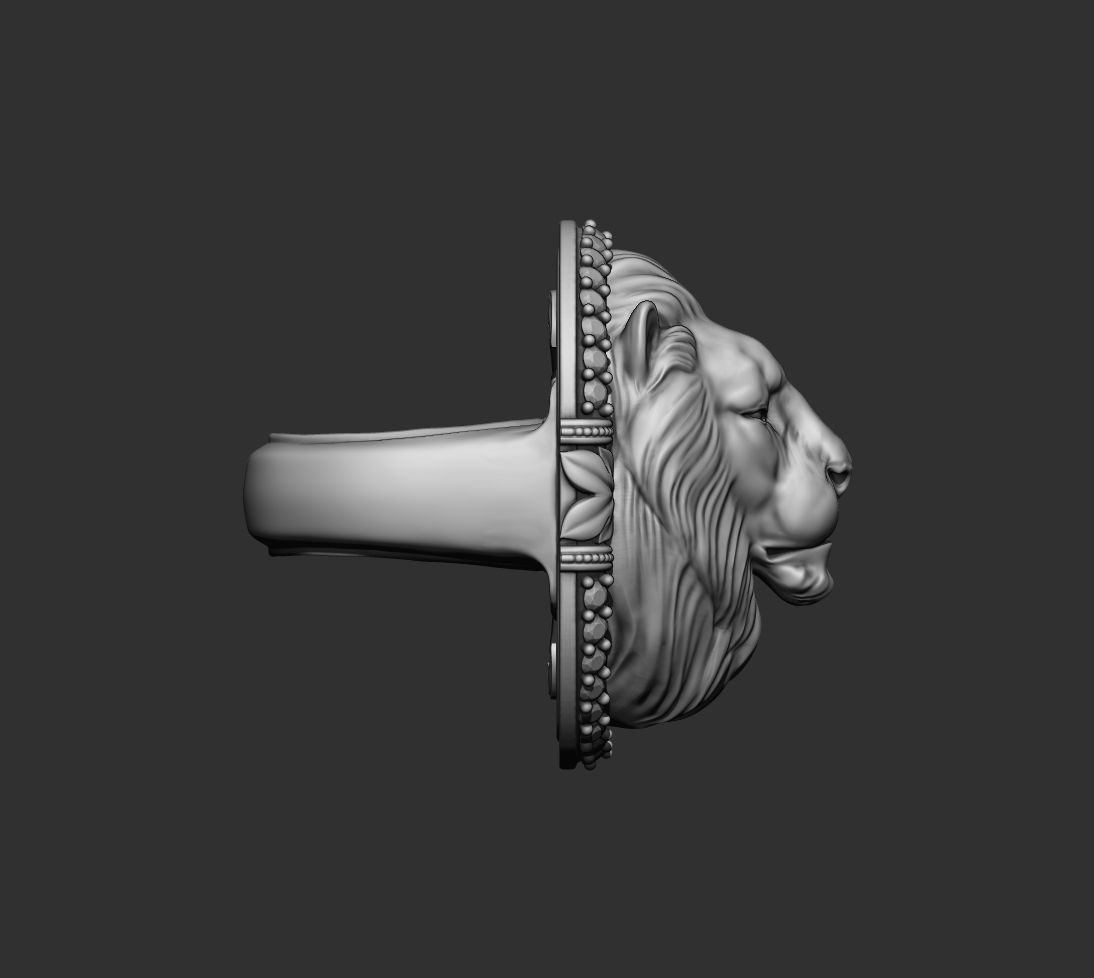Classic Ring Lion with diamonds 3D print model_9