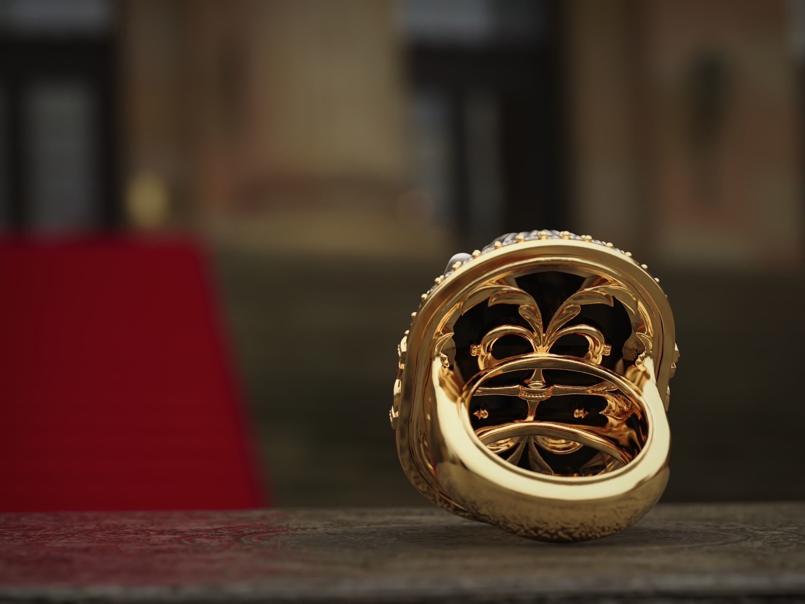 Classic Ring Lion with diamonds 3D print model_4
