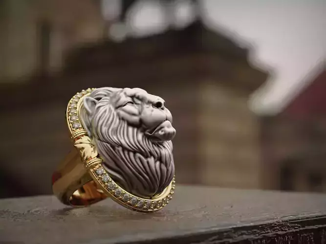 Classic Ring Lion with diamonds 3D print model