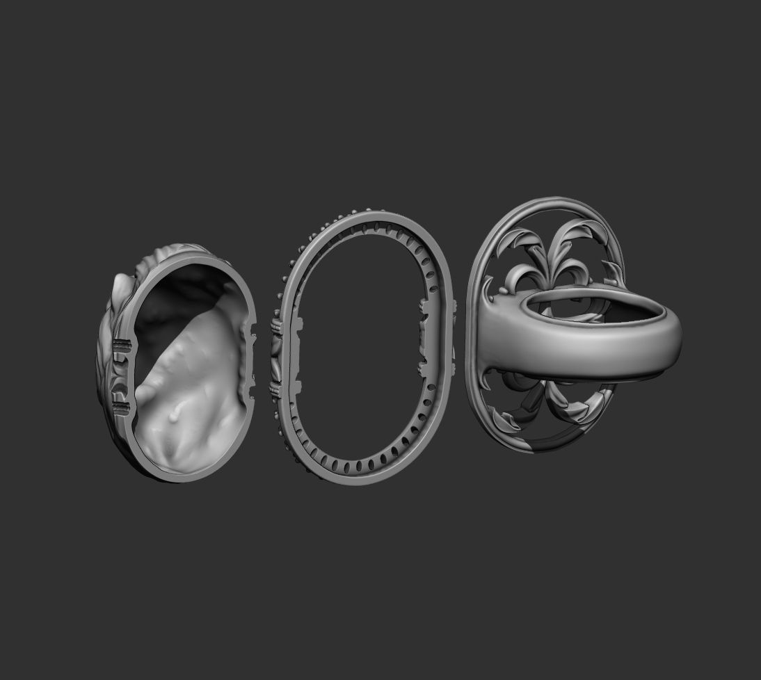Classic Ring Lion with diamonds 3D print model_12