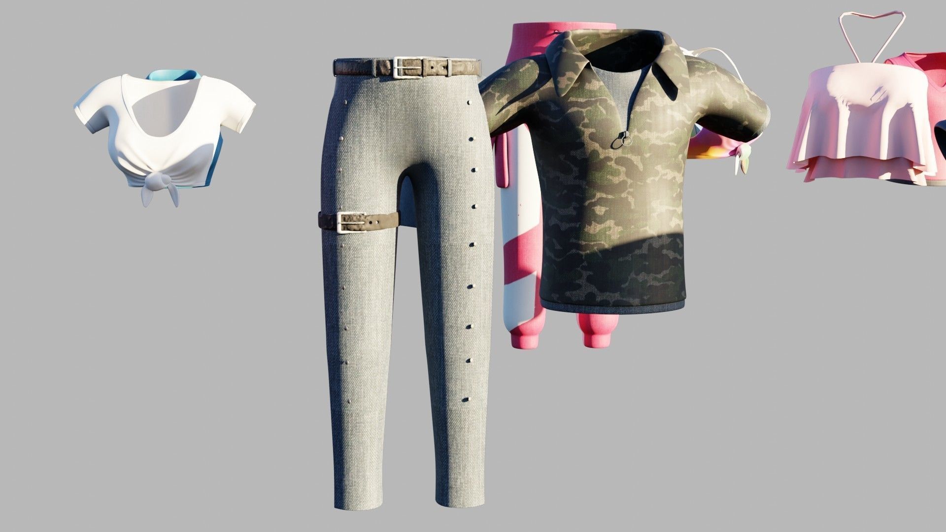 a collection of clothes with pbr textures  Low-poly 3D model_10