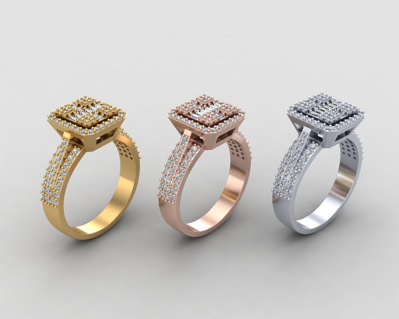 Pack of Emerald baguette rings 46-MWC 3D print model_8