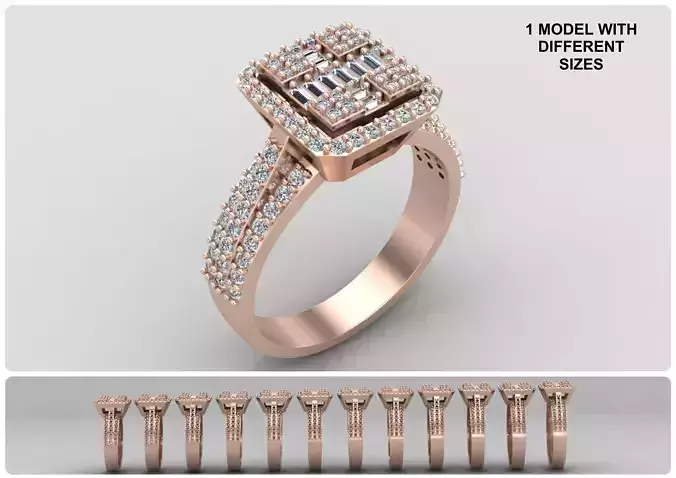 Pack of Emerald baguette rings 46-MWC 3D print model