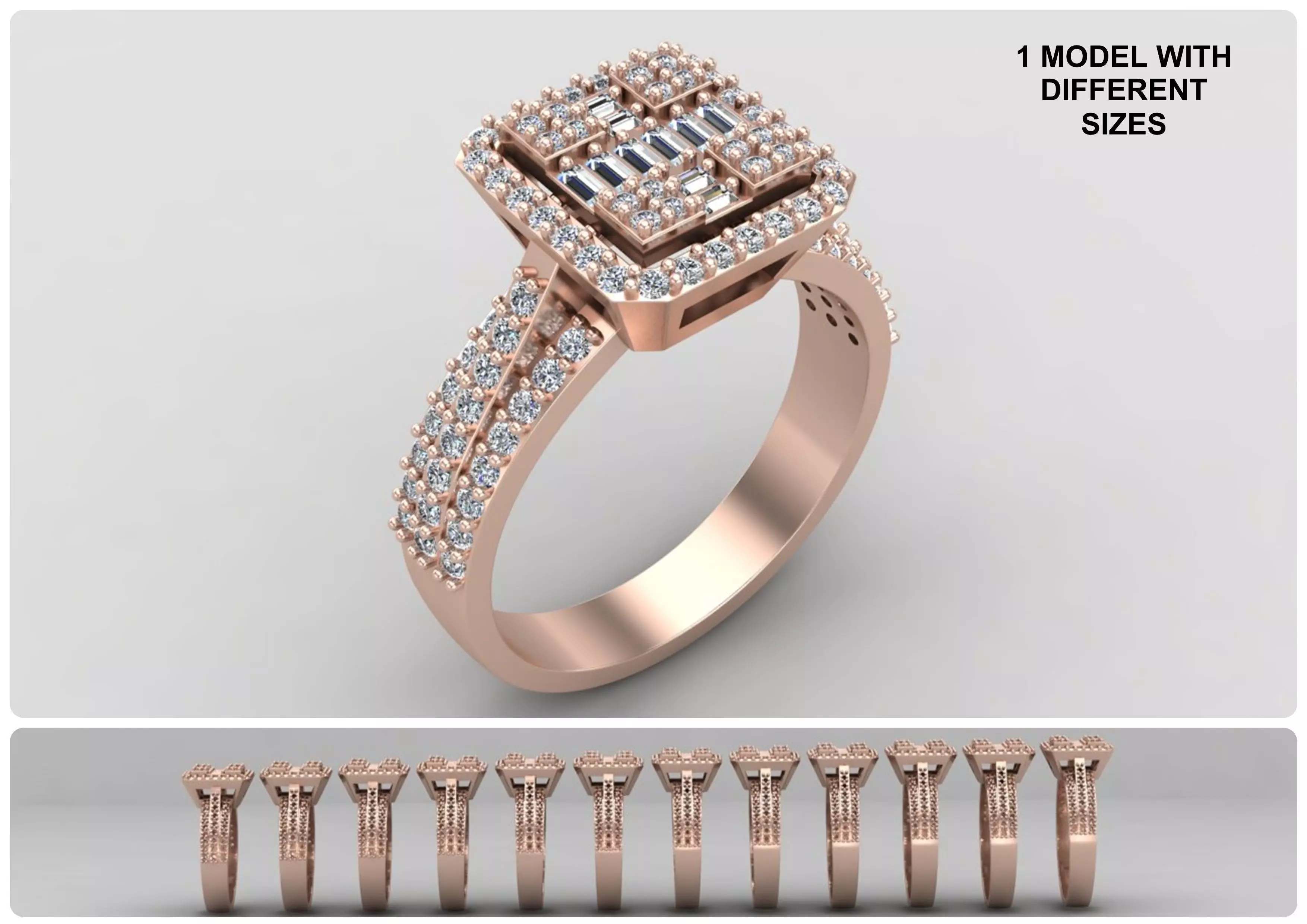 Pack of Emerald baguette rings 46-MWC 3D print model_0