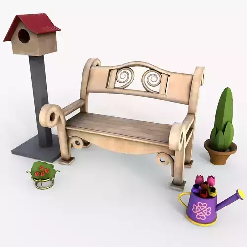 3D Bench Model with PBR texture