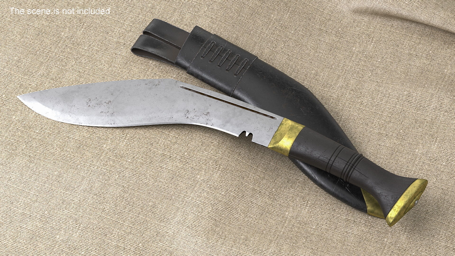 Old Classic Kukri with a leather scabbard Low-poly 3D model_5