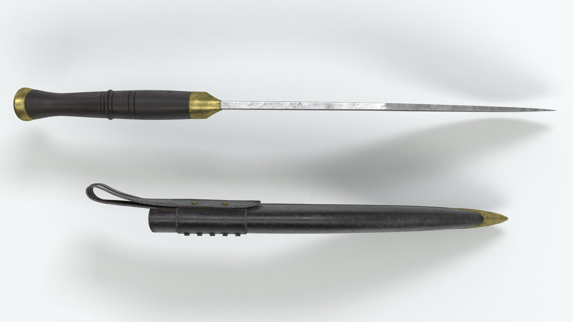 Old Classic Kukri with a leather scabbard Low-poly 3D model_9