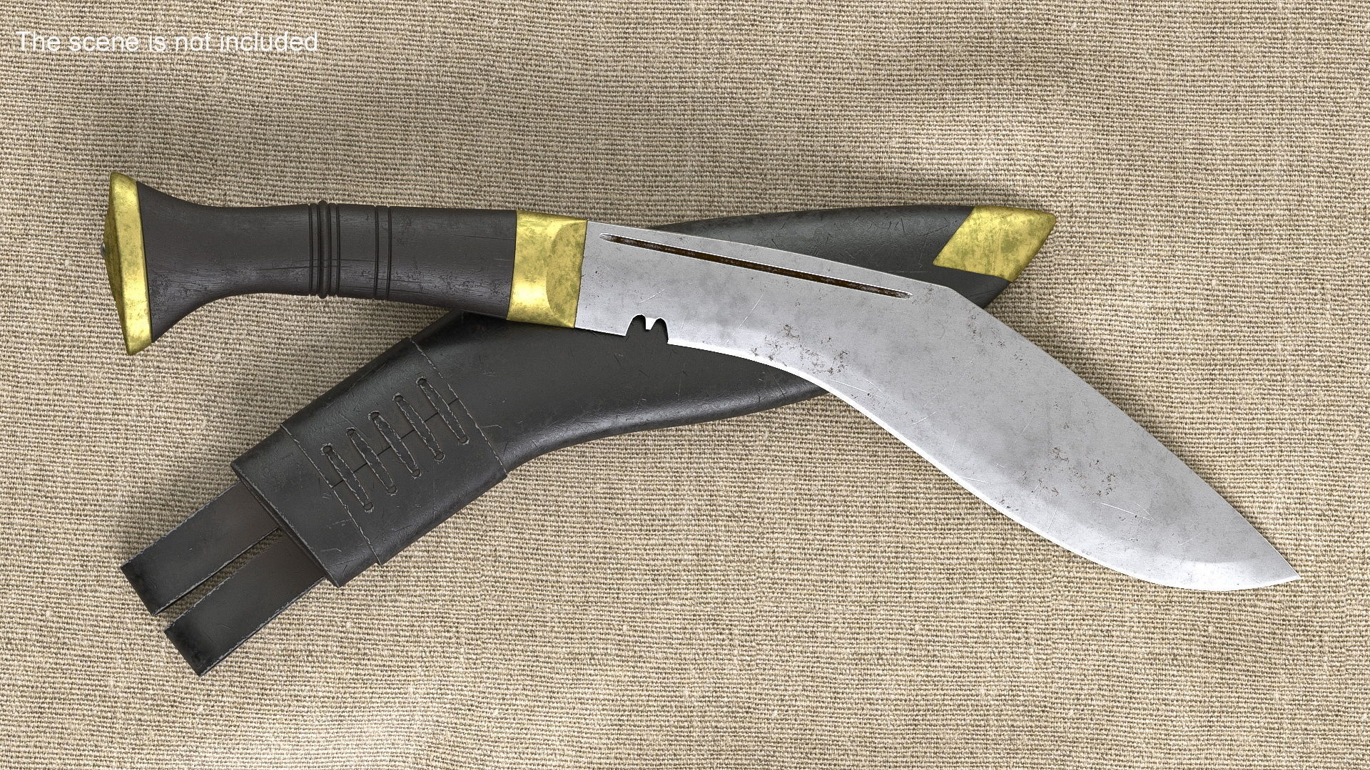 Old Classic Kukri with a leather scabbard Low-poly 3D model_6
