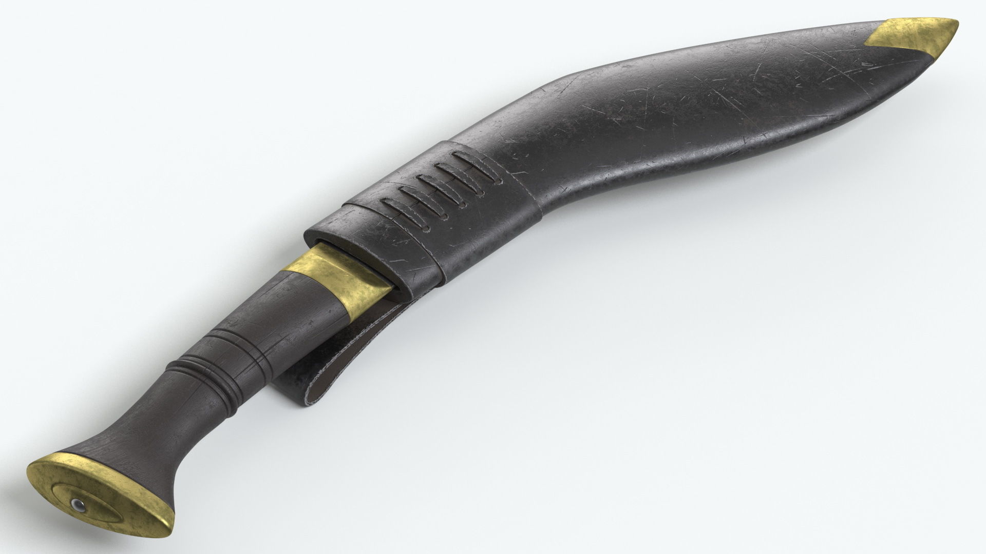 Old Classic Kukri with a leather scabbard Low-poly 3D model_15