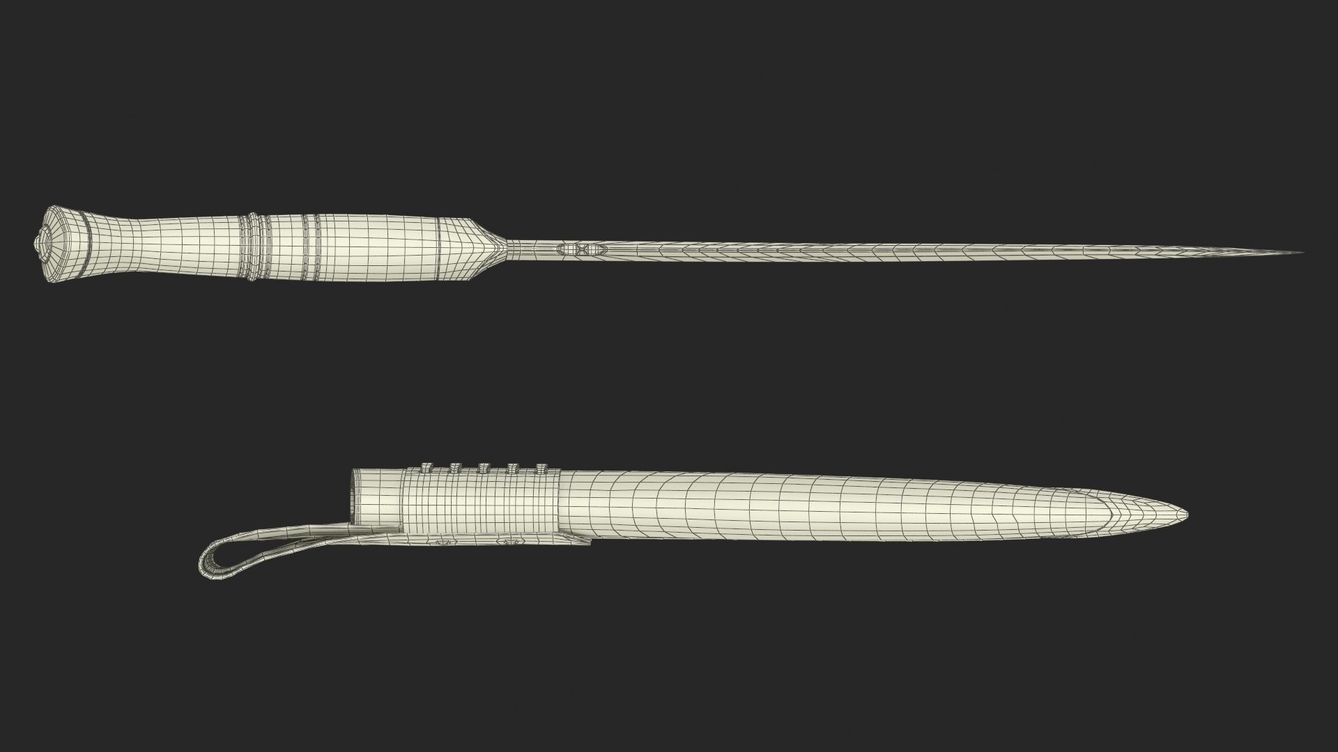 Old Classic Kukri with a leather scabbard Low-poly 3D model_27