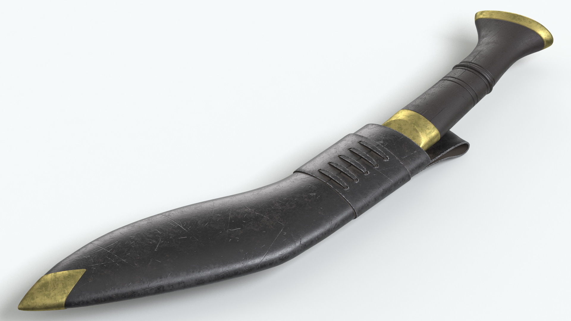 Old Classic Kukri with a leather scabbard Low-poly 3D model_16