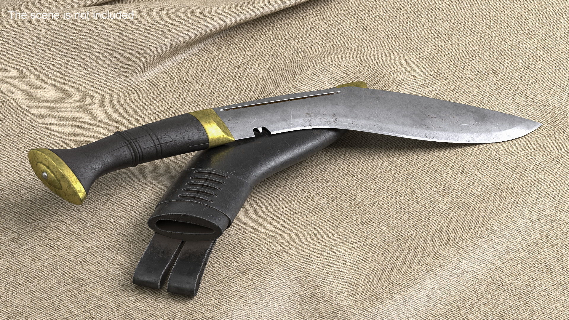 Old Classic Kukri with a leather scabbard Low-poly 3D model_4