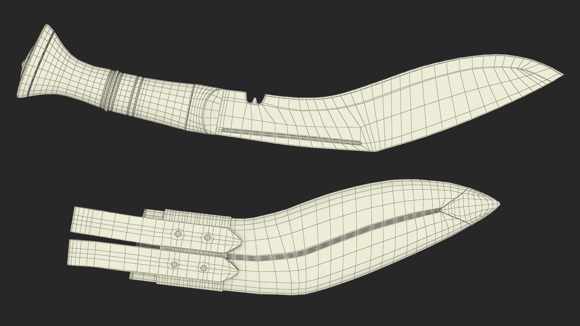 Old Classic Kukri with a leather scabbard Low-poly 3D model_25