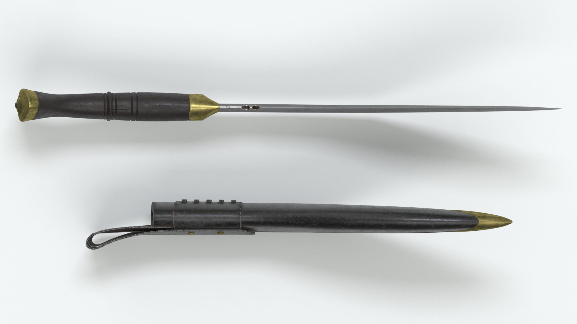 Old Classic Kukri with a leather scabbard Low-poly 3D model_10