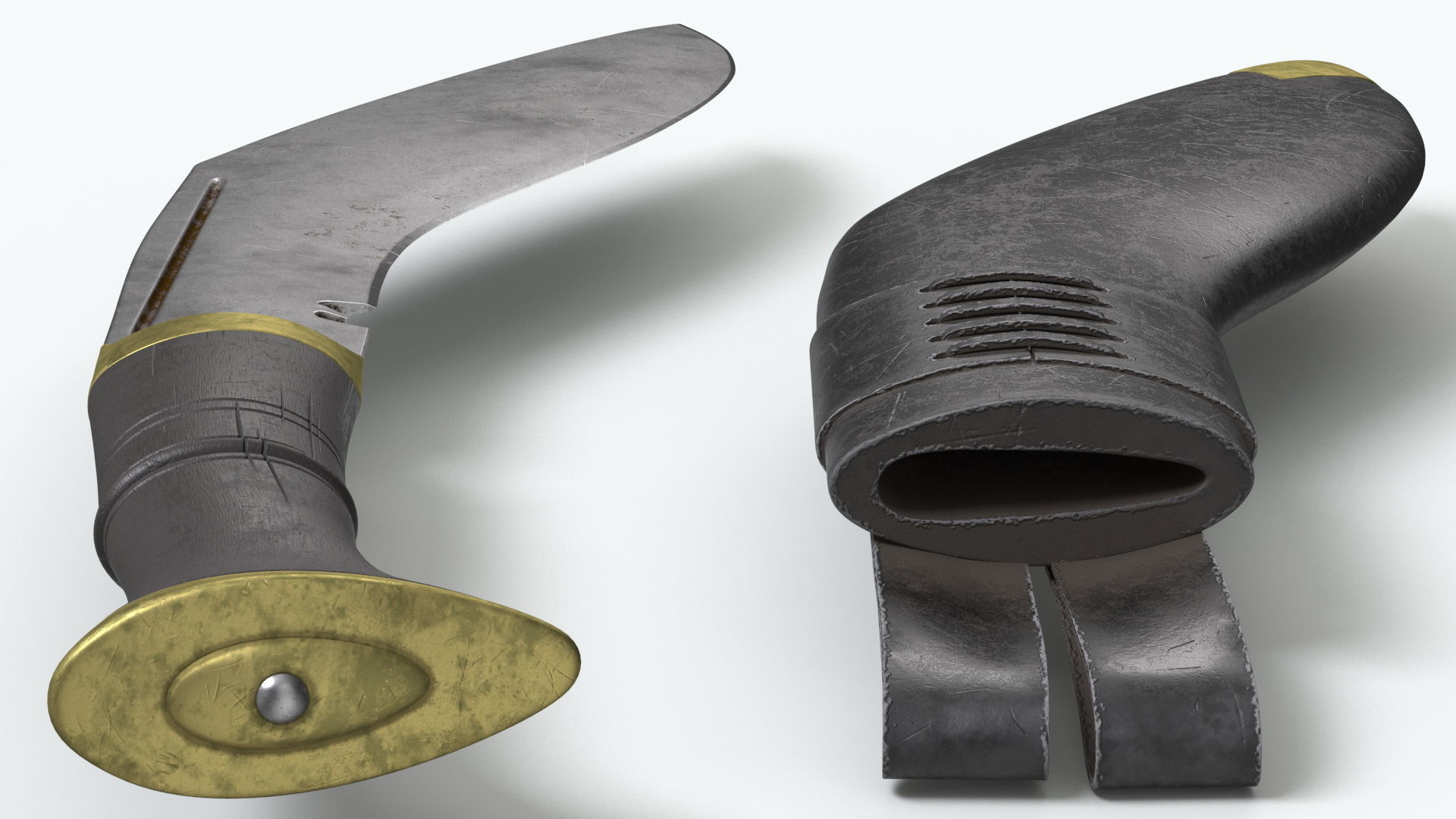 Old Classic Kukri with a leather scabbard Low-poly 3D model_11