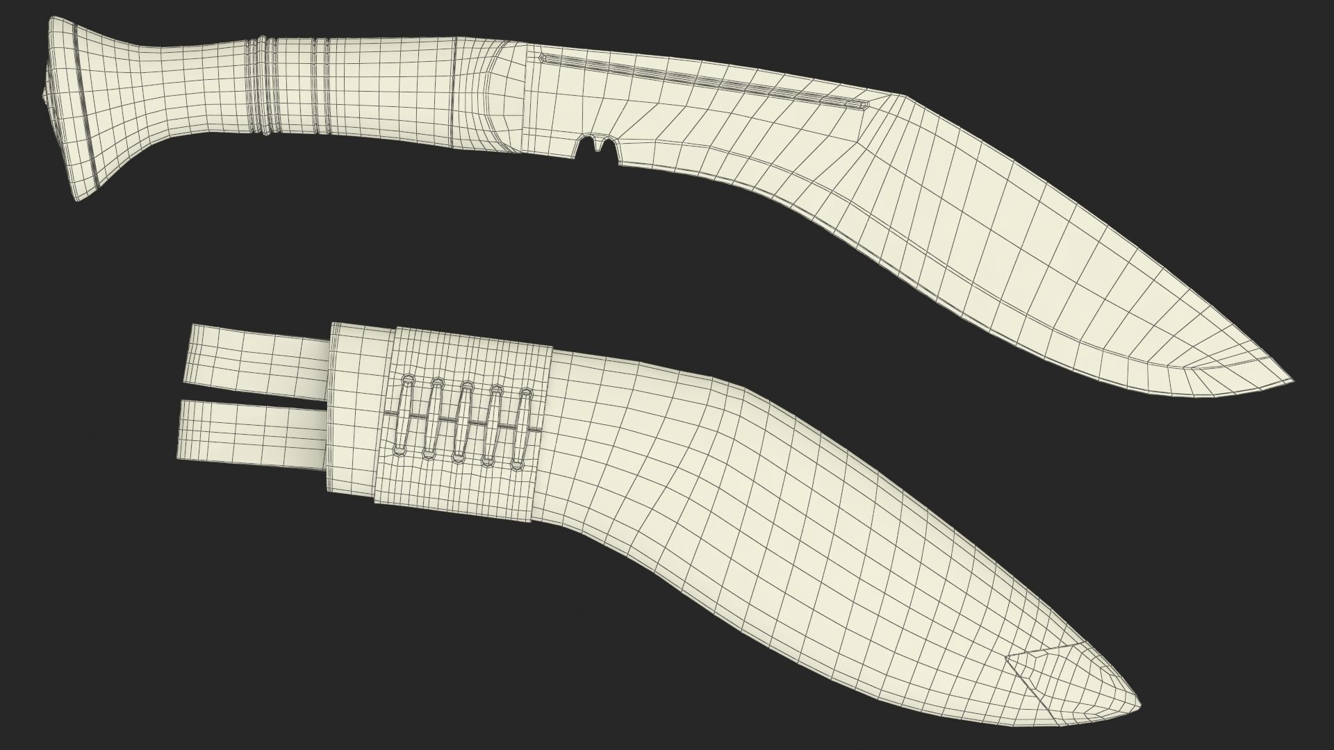 Old Classic Kukri with a leather scabbard Low-poly 3D model_24