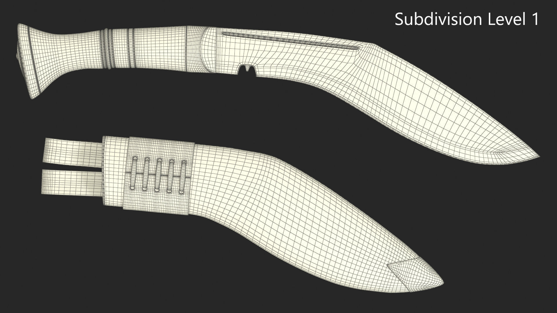 Old Classic Kukri with a leather scabbard Low-poly 3D model_21