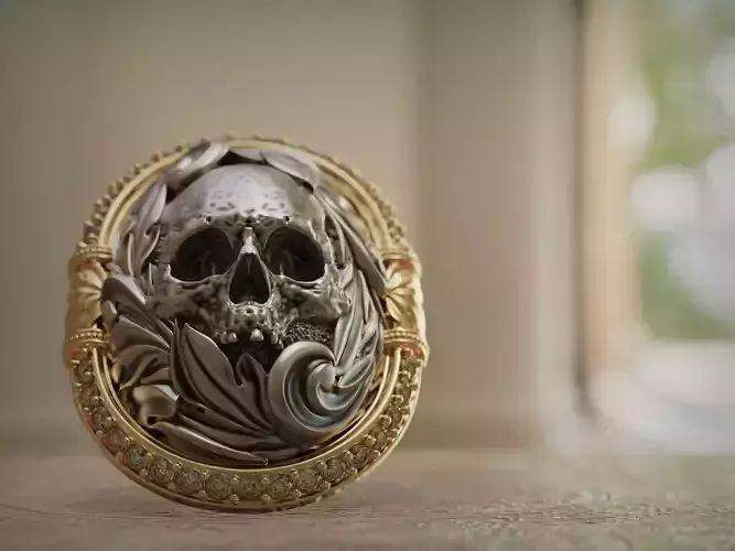 Classic Ring Skull with diamonds 3D print model