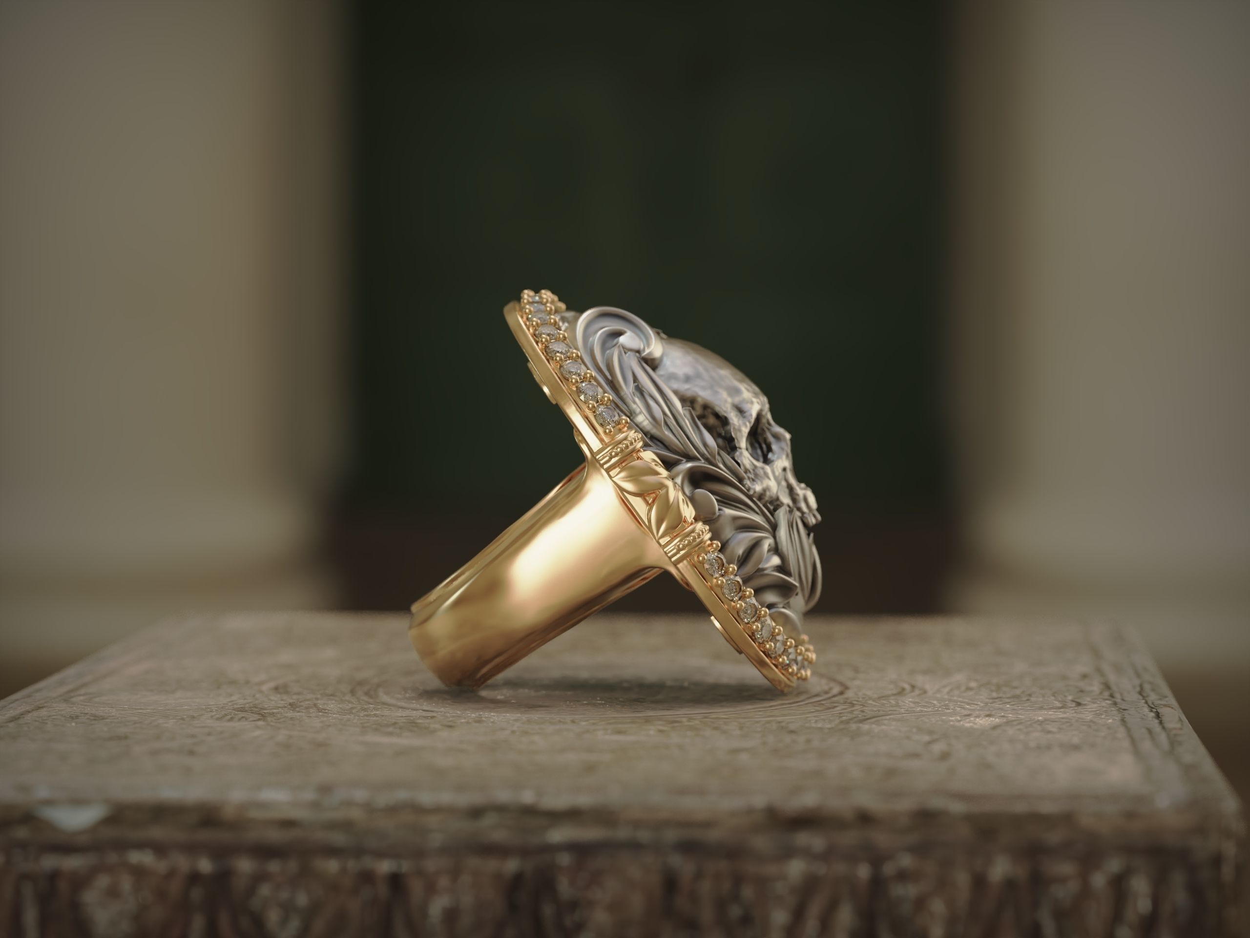 Classic Ring Skull with diamonds 3D print model_2