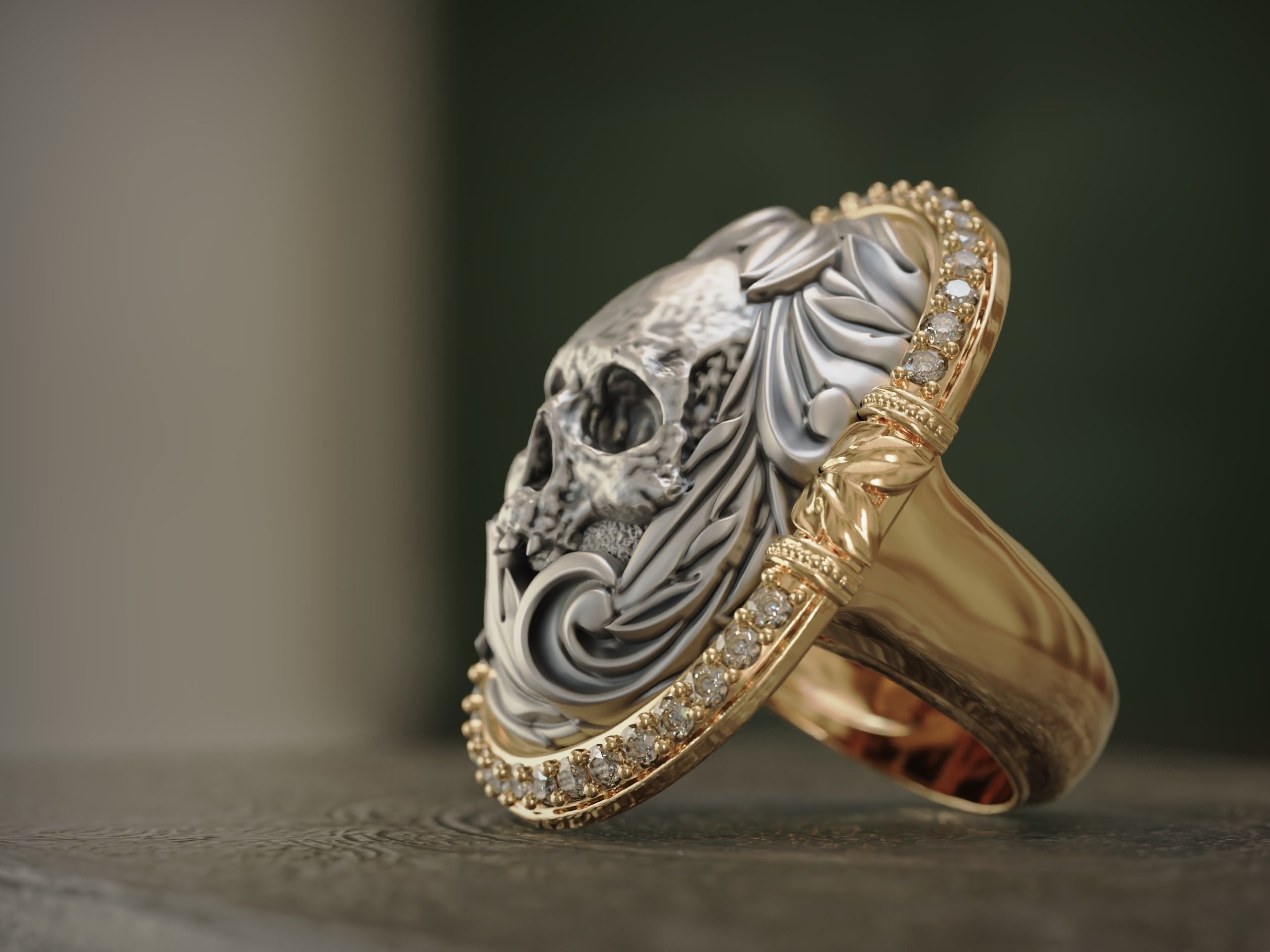 Classic Ring Skull with diamonds 3D print model_6